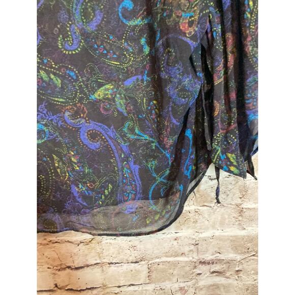 Chico's Silk Kimono Top Womens Large Paisley Beaded Dark Romantic Sheer - Picture 6 of 12